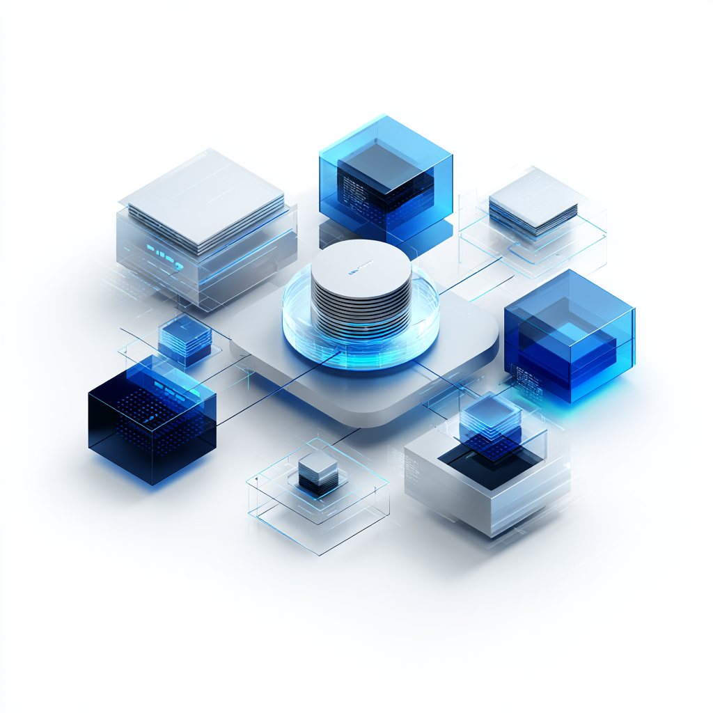 Isometric illustration of liquid-cooled data center infrastructure and high-density compute.